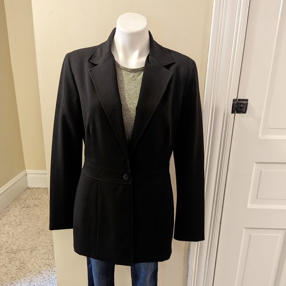 Y2K Cache black one button long line blazer with built in shoulder pads size 12 - Picture 1 of 7